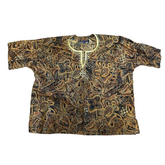 Highland Outfitters Cultural Shirt One Size Fits All Black Tan Gold Embroidered - Picture 1 of 6